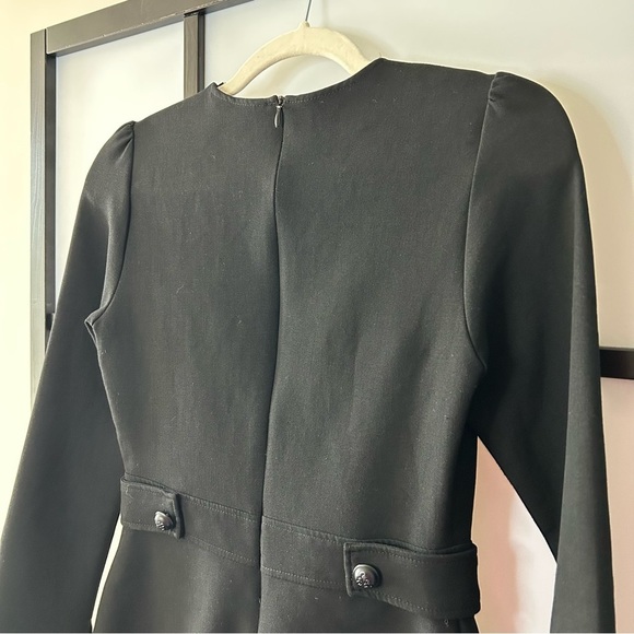 [s] Zara Black High Neck 3/4 Long Sleeve Peplum Blouse Top with Button Detail - Picture 7 of 13